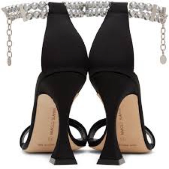 MANOLO BLAHNIK Charona Sandals black EU 38.5 105 Faux-Pearl heels open toe NWOT - Picture 3 of 12